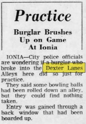 The Bowling Alley (Dexter Lanes) - March 1969 Burglar Bowls A Few Frames And Leaves (newer photo)